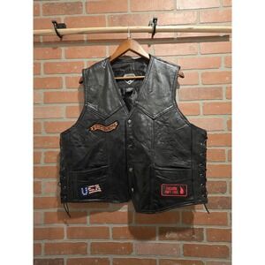 Diamond Plate Buffalo Leather Biker Motorcycle Vest Large  Patches.        Sku 3